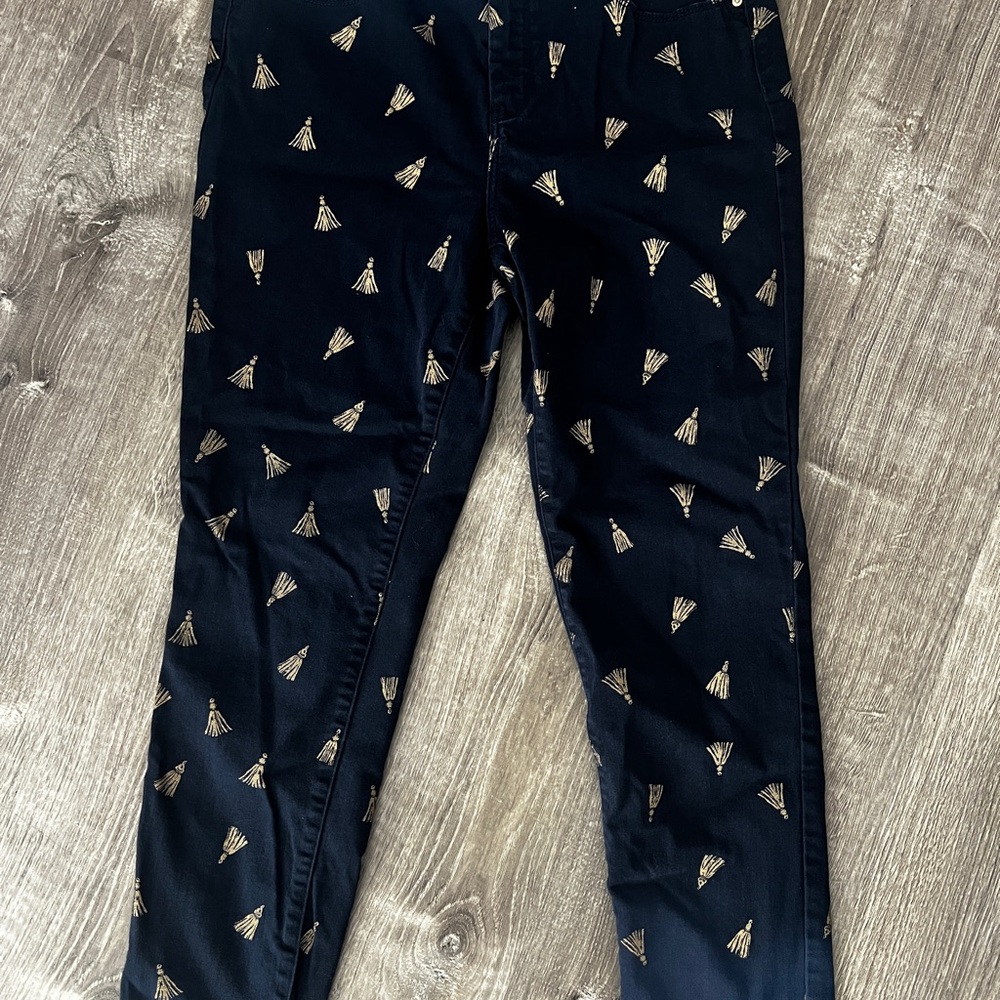 Chico's So Slimming Girlfriend ankle Blue Jeans with Gold Tassels print 0.5